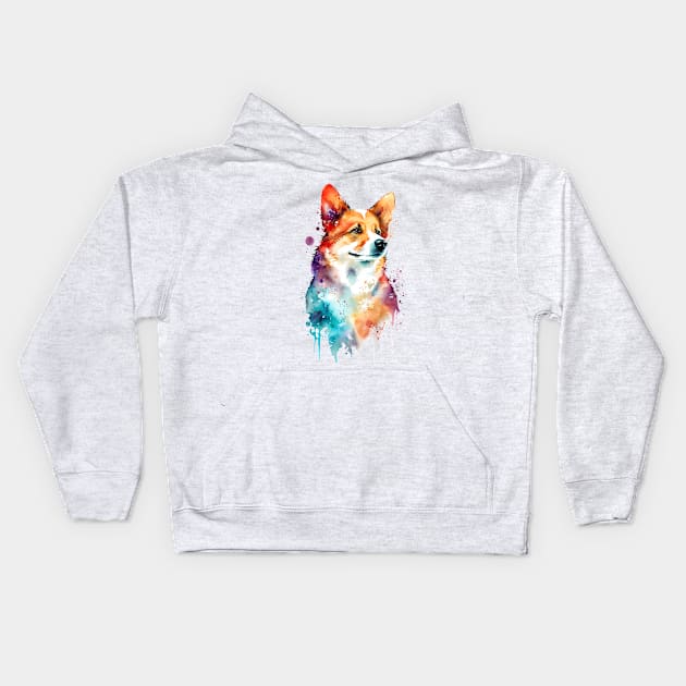 Rainbow Pembroke Corgi Watercolor Art Kids Hoodie by doglovershirts